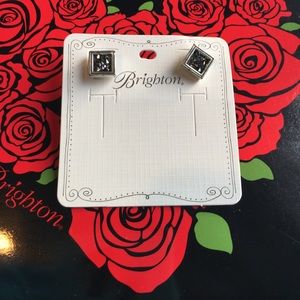 Brighton NWT Square Silver Tone Grey Trendy Edgy Stud Earrings